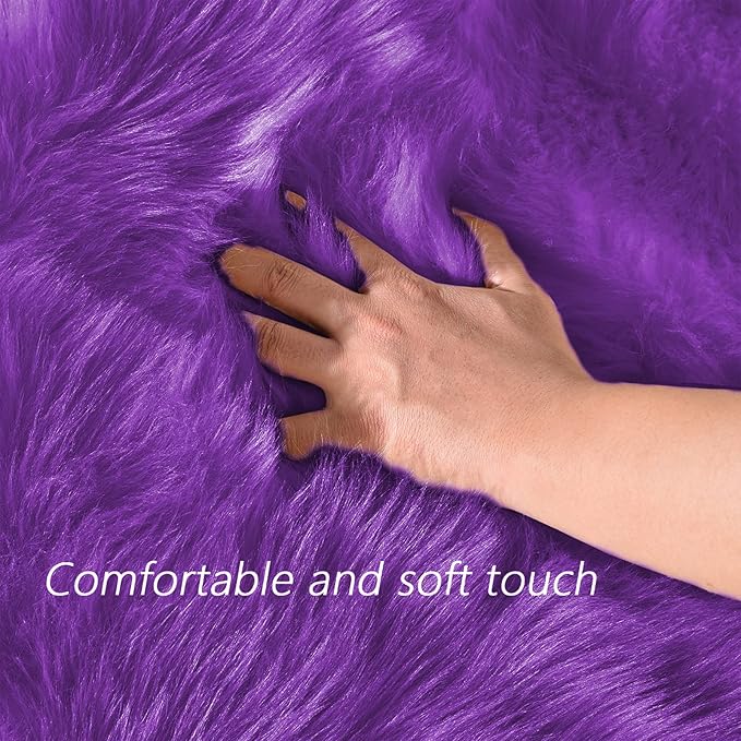 Latepis Fluffy Rug for Bedroom 2x4 Purple Shag Rugs Washable Faux Fur Sheepskin - Image 5