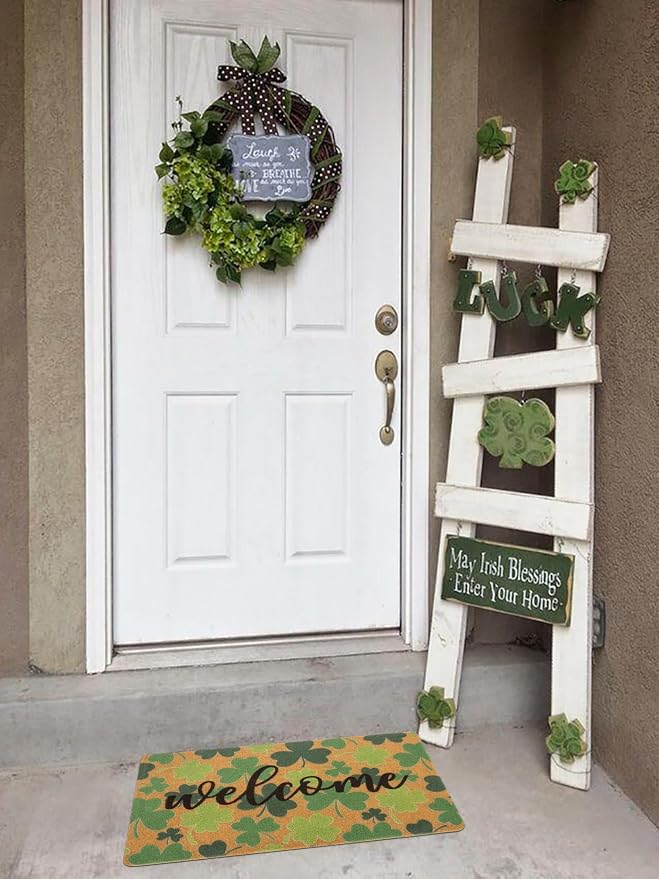 FGSS St. Patrick's Green-Shamrocks Welcome-Doormat Outdoor-Entrance - Image 2