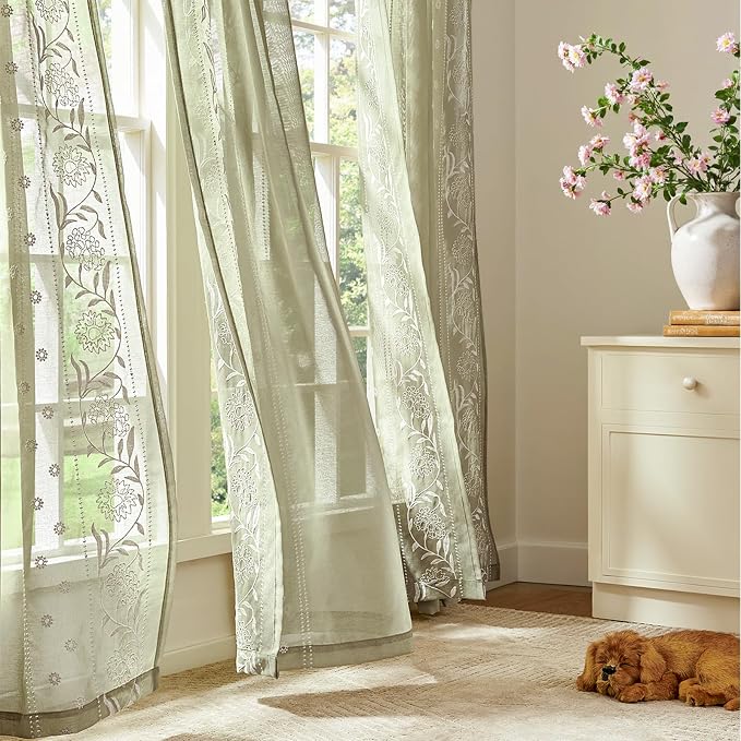 jinchan Winslow Sage Sheer Curtains 84 Inch - Image 5