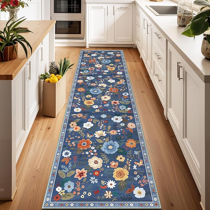 RELEANY Floral Nursery 2x8 Area Rugs Washable Print Boho Cute Carpet Non Slip by RELEANY