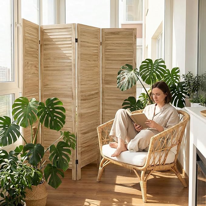 Bluecat 4 Panel Room Divider, Freestanding Solid Wood Partition Wall - Image 8