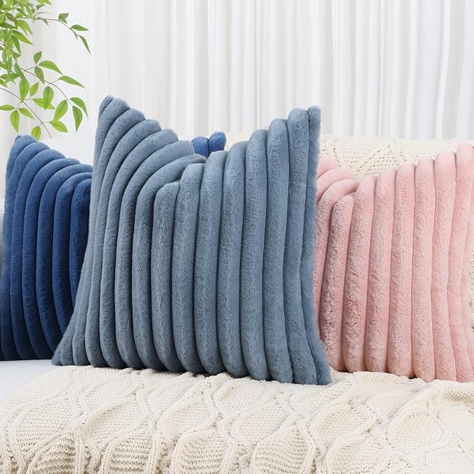 decorUhome Cozy Faux Fur Throw Pillow Covers 22x22 Set of 2 Decorative Soft - Image 9