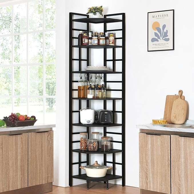 HOMISSUE Corner Shelf, 7 Tier Tall Narrow Bookshelf 82.6", Industrial Corner - Image 3