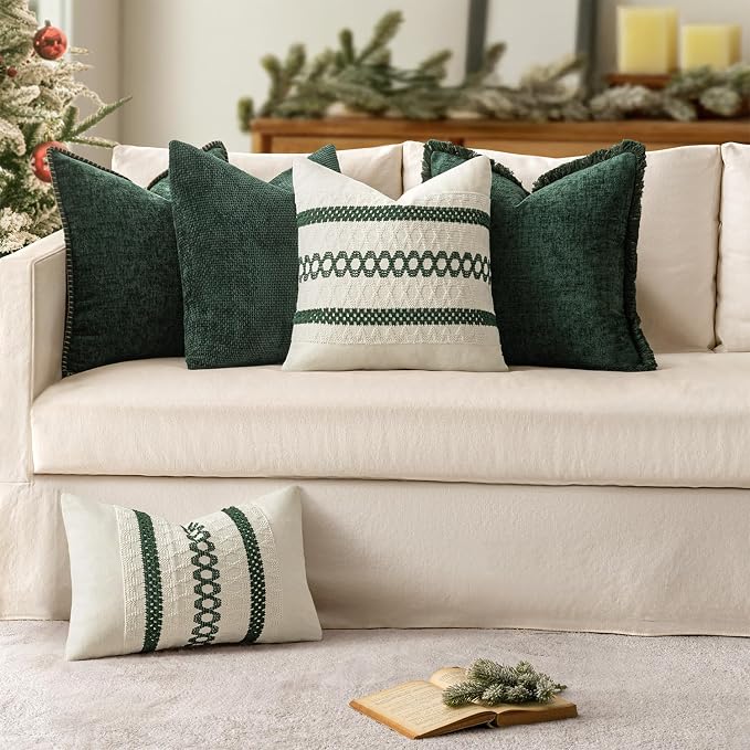 MIULEE Pack of 2 Christmas Pillow Covers 18x18 Inch Dark Green Farmhouse - Image 4