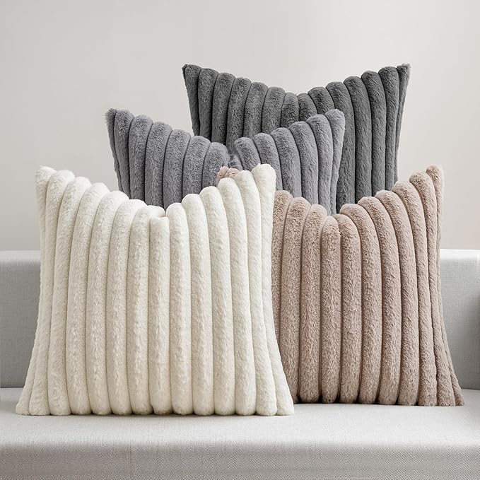 MIULEE Faux Fur Plush Decorative Throw Pillow Covers 18x18 Set of 4, Boho by MIULEE