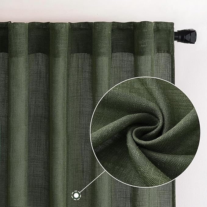 MIULEE Olive Green Linen Curtains 72 Inch Length - Image 2
