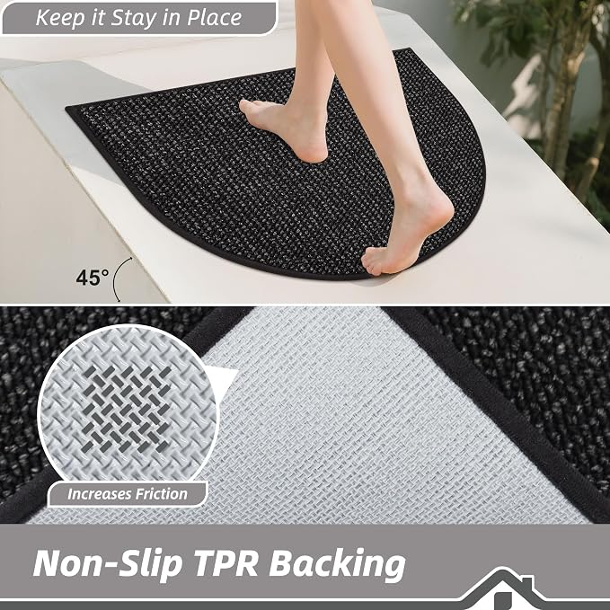 BEQHAUSE Dirt Trapper Door Mat 17" x 30" Half Circle Non Slip Washable Doormats - Image 4