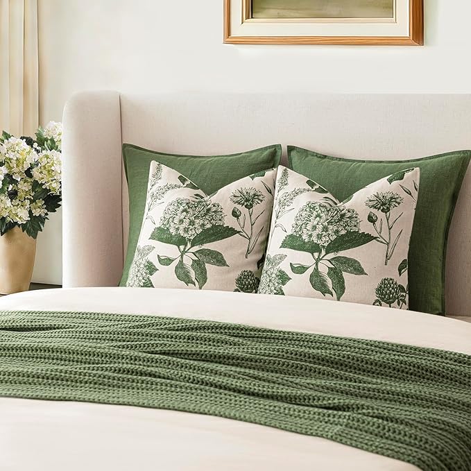 Foindtower Set of 2 Linen Floral Throw Pillow Covers Neutral Vintage Print - Image 7