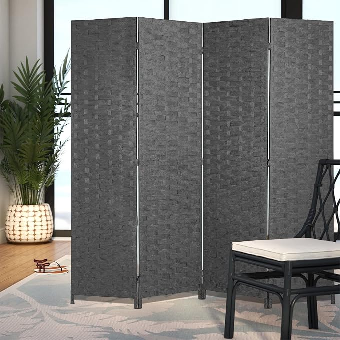 Room Divider Wood Screen Wood Mesh Woven Design Room Screen Divider Folding - Image 3