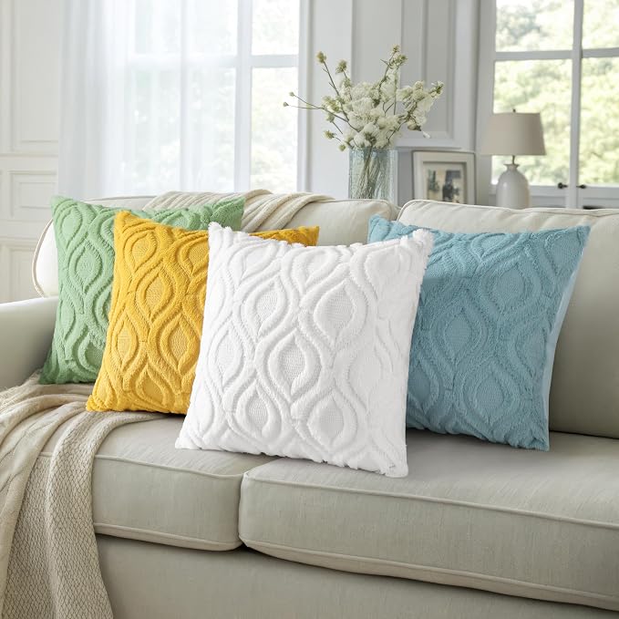 decorUhome Throw Pillow Covers 24x24 Inch Set of 2, Soft Plush Faux Wool White - Image 7