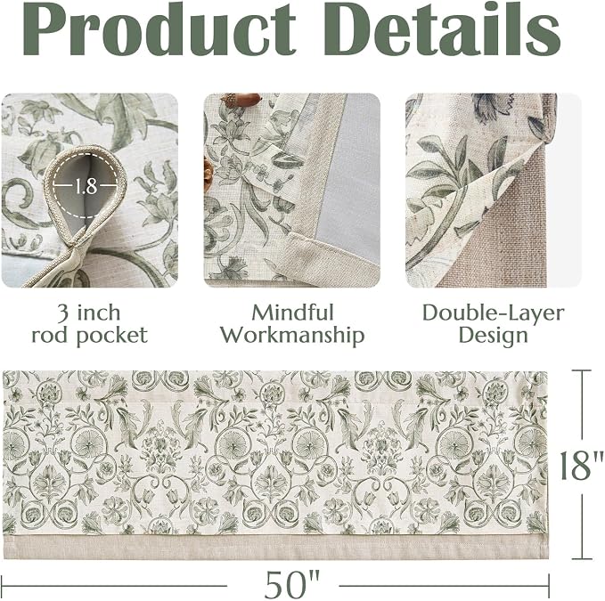 jinchan Linen Valance Kitchen Curtain Pack of 2 Double Layer 18 Inch - Image 6