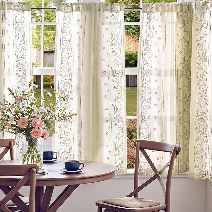 jinchan Winslow Linen Curtains 54 Inch Length Small Window Curtains Embroidered - Image 3