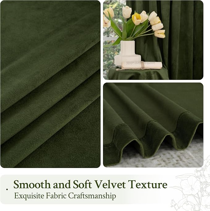 LAMIT Olive Green Velvet Curtains 108 Inch Length - Image 7