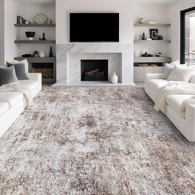Abstract 9x12 Washable Rug: Modern Ultra Non Slip Area Rug Soft Carpet Foldable by Puino
