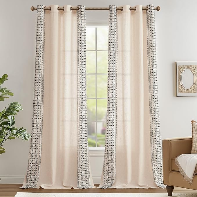 jinchan Boho Curtains for Bedroom Linen Blend Boho Curtains 96 Inches Long 2 - Image 2
