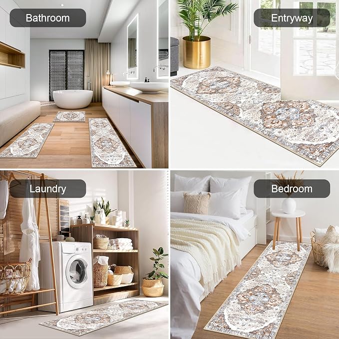 HEBE Farmhouse Kitchen Rugs Sets of 3 Non Slip Washable Boho Kitchen Rugs and - Image 5