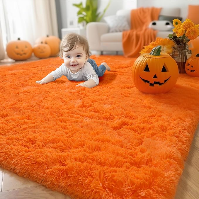 Amdrebio Orange Rugs for Bedroom Living Room, 5x7 Fluffy Fuzzy Area Rugs for - Image 7