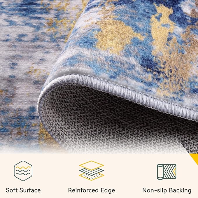 Washable Area Rugs Square 8ft Non-Slip Modern Abstract Soft - Image 2
