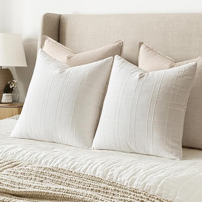 MIULEE Decorative Linen Check Throw Pillow Covers Neutral Farmhouse Vintage - Image 5