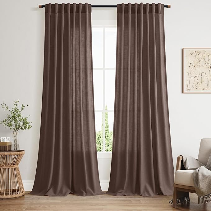 Extra Long Curtain Cappuccino Morden Linen Blend Light Filtering Back Tab by Nanspring