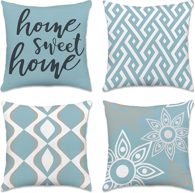 Hexagram Blue Geometric Pillow Covers 18x18 Set of 4, Decorative Outdoor Modern by Hexagram