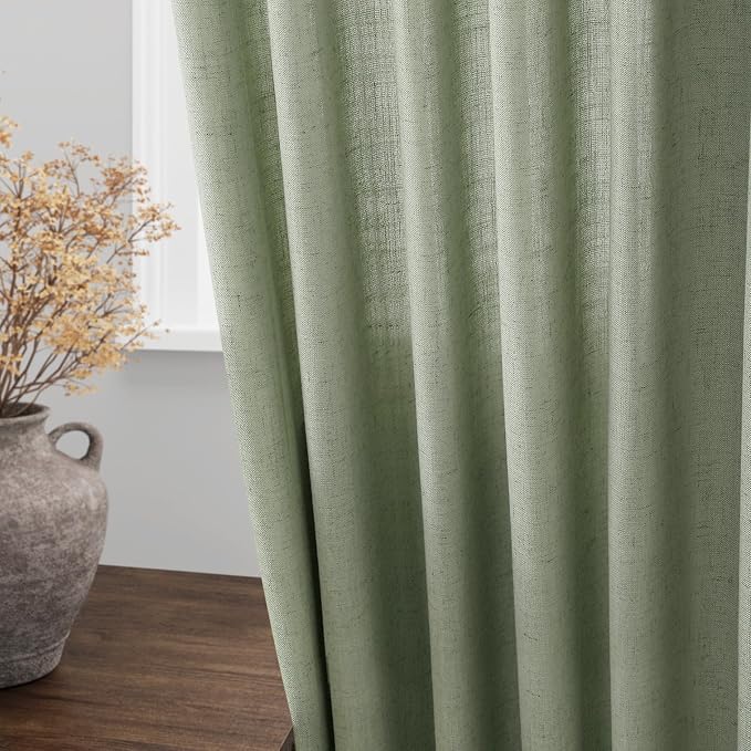 Sheer Light Sage Linen Curtains 102 Inches Long Rod Pocket Back Tab Drapes 2 - Image 4