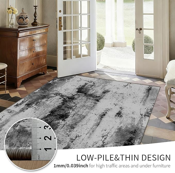 3x5 Indoor Entryway Rug, Modern Abstract Washable Grey Rug, Boho Non Slip Throw - Image 6