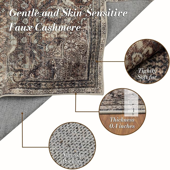 Area Rug 4×6, Vintage Boho Rug, Ultra-Soft Low Pile, Non Slip, Stain Resistant - Image 3