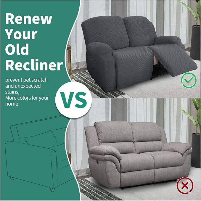YEMYHOM 6 Pieces Stretch Loveseat Recliner Slipcover Jacquard Recliner Sofa - Image 5