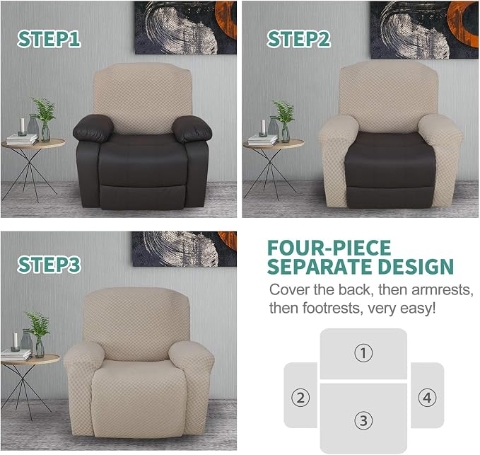 YEMYHOM 4 Pieces Stretch Recliner Slipcover Latest Jacquard Recliner Chair Cover - Image 7