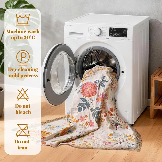 MSGKV Boho Throw Blanket for Bed 60"x80" Cotton Floral Twin Size Blanket - Image 7
