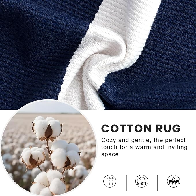 OLANLY Navy and White Striped Rug 3' x 5' – Washable Cotton Indoor Outdoor - Image 3