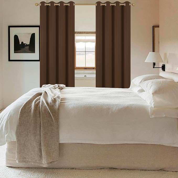 Diraysid Chocolate Brown Grommet Blackout Curtains - Image 4
