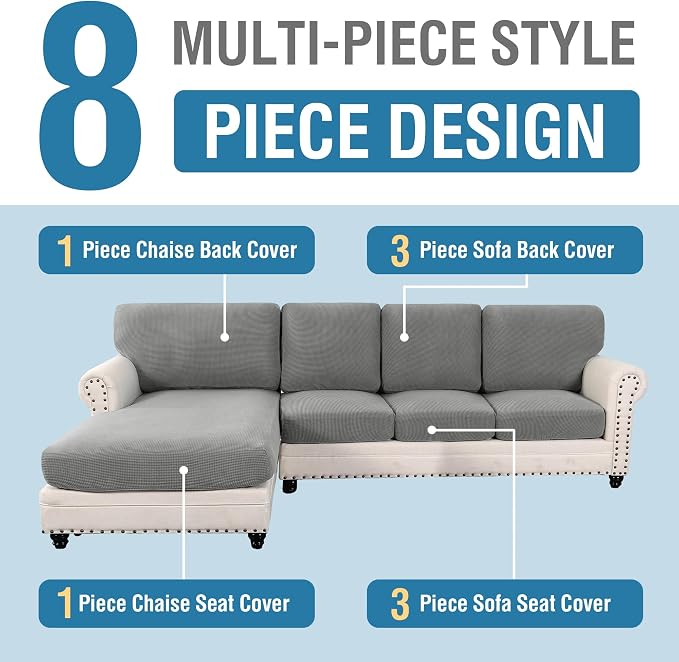 H.VERSAILTEX 2025 New Sectional Couch Covers 8 Pieces Stretch Sofa Covers - Image 3