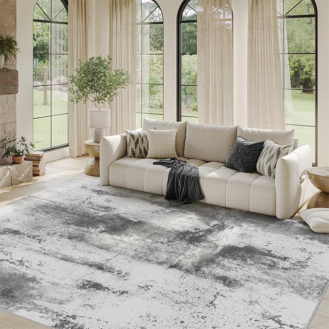 3x5 Indoor Entryway Rug, Modern Abstract Washable Grey Rug, Boho Non Slip Throw - Image 4