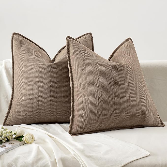 MIULEE Pack of 2 Coco Brown Decorative Pillow Covers 16x16 Inch Soft Chenille - Image 6