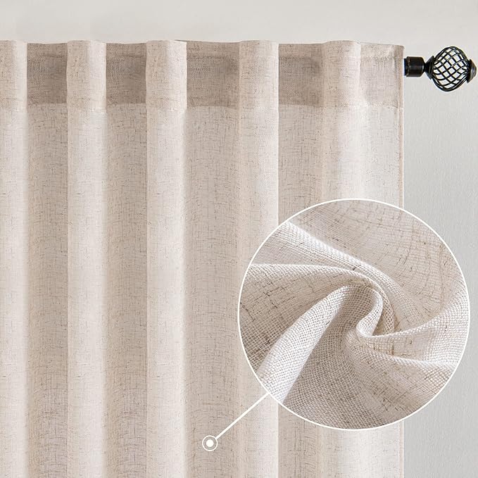 MIULEE Natural White Linen Curtains 84 Inch Length 2 Panels by MIULEE