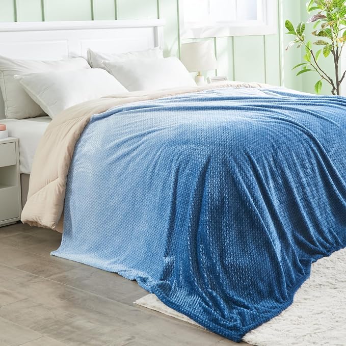 NEWCOSPLAY Super Soft Throw Blanket Ombre Blue Premium Silky Flannel Fleece - Image 4