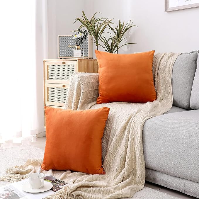 NiNi ALL Decorative Throw Pillow Covers Velvet 16x16 Inch Pack of 2 Orange - Image 2