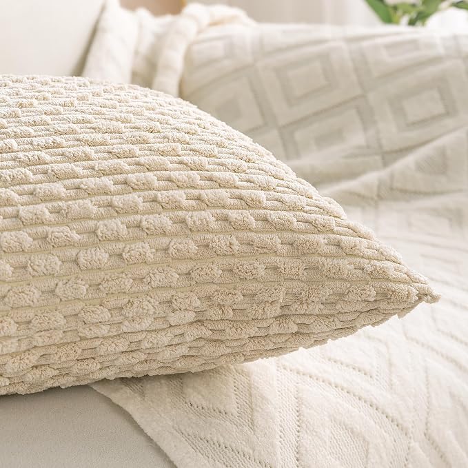 Set of 4 Beige Decorative Throw Pillow Covers 22x22 Inch Corduroy Pillow Covers - Image 3
