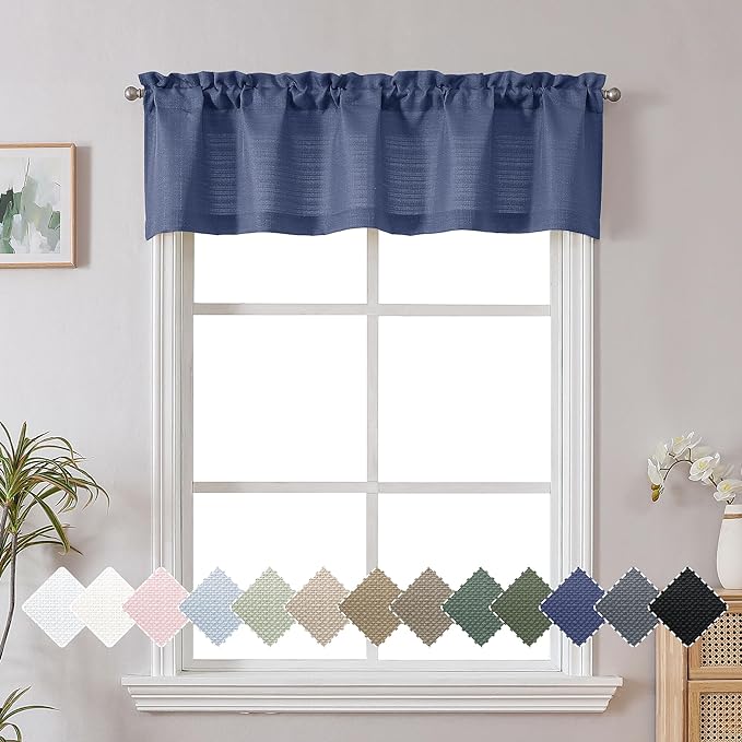Chyhomenyc Blue Valance for Windows, Light Filtering Faux Linen Textured Small by Chyhomenyc