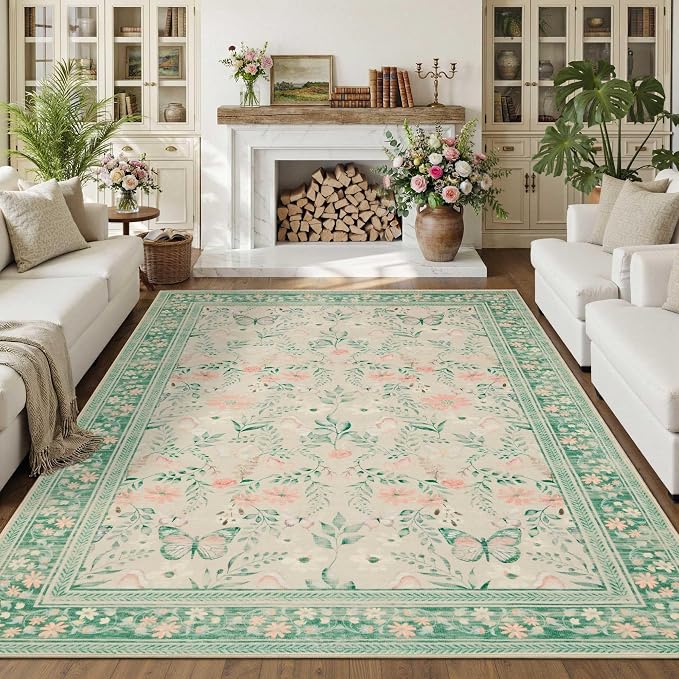 Rugxara Floral Rug for Living Room Bedroom, 6x9 Washable Rug, Large Non Slip by Rugxara