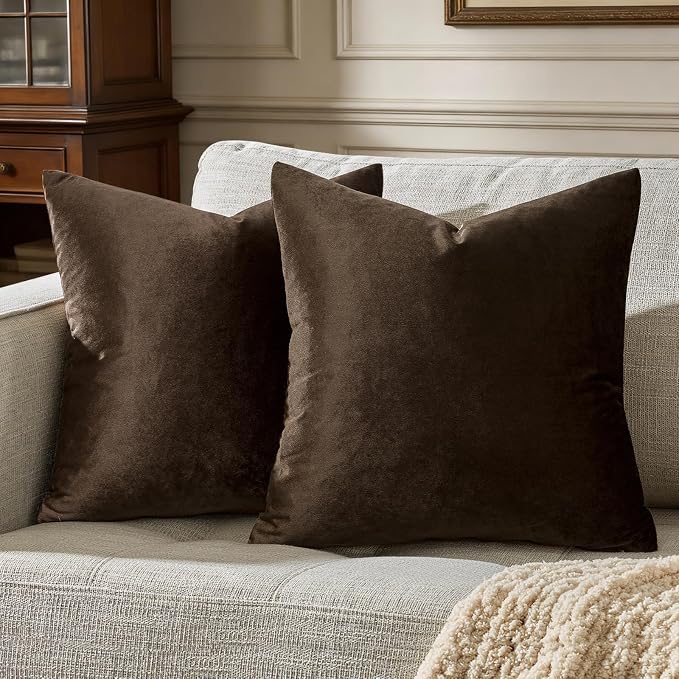 GIGIZAZA Brown Velvet Pillow Covers 22x22, Square Solid Throw Pillow Covers by GIGIZAZAFocusingonhomedecoration
