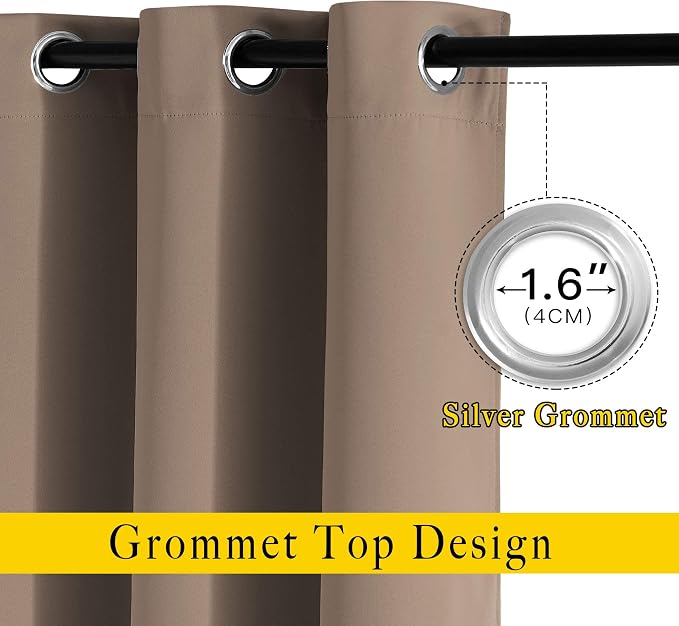 NICETOWN Cappuccino Blackout Bedroom Curtains 96 inches Long, Grommet Thermal - Image 2