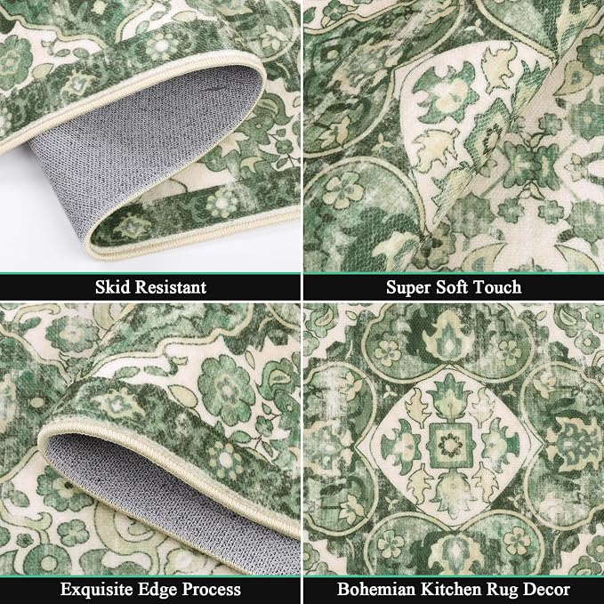 HEBE Farmhouse Kitchen Rugs Sets of 3 Non Slip Washable Boho Kitchen Rugs and - Image 3
