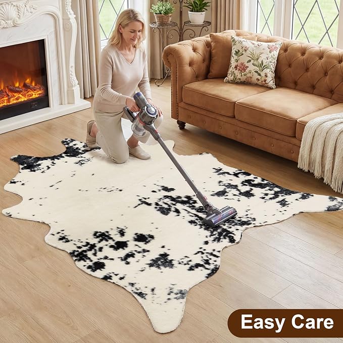 JONIYEAR Large Durable Faux Cowhide Area Rug 4.9 x 6.56 Feet, Premium Cow Print - Image 3