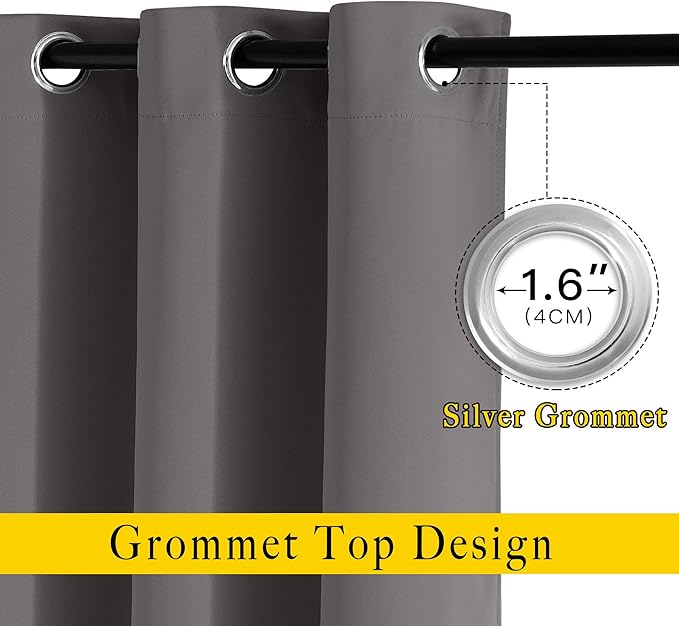 NICETOWN Grey Blackout Bedroom Curtains 96 inches Long, Grommet Thermal - Image 2