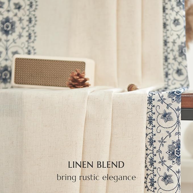 jinchan Weslie Boho Curtains for Bedroom Blue Vintage Floral Farmhouse Curtains - Image 9