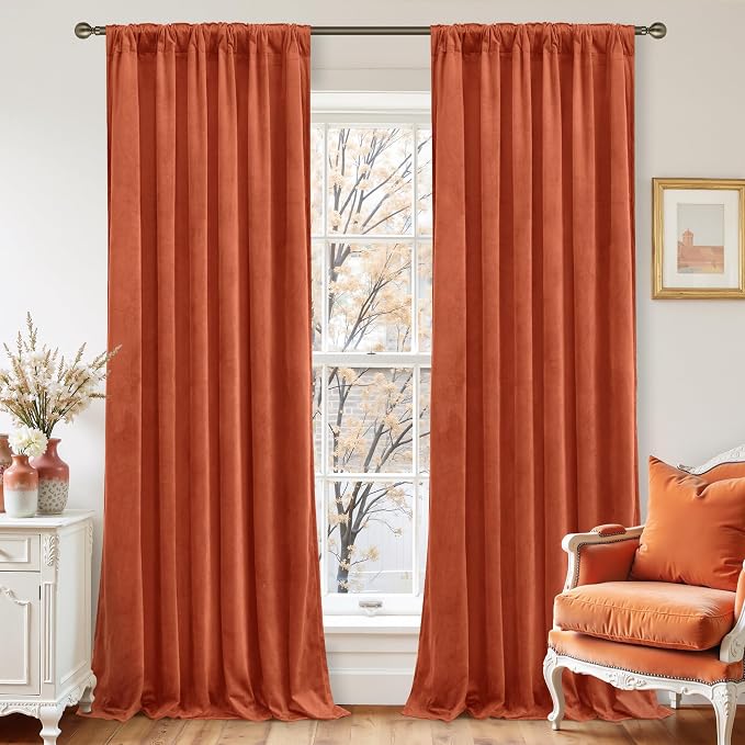LAMIT Velvet Curtains 120 Inch for Living Room, Terracotta Thermal Insulated - Image 2
