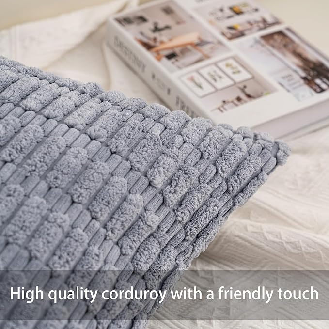 Pack of 2 Corduroy Decorative Throw Pillow Covers 18x18 Inch Soft Striped - Image 2